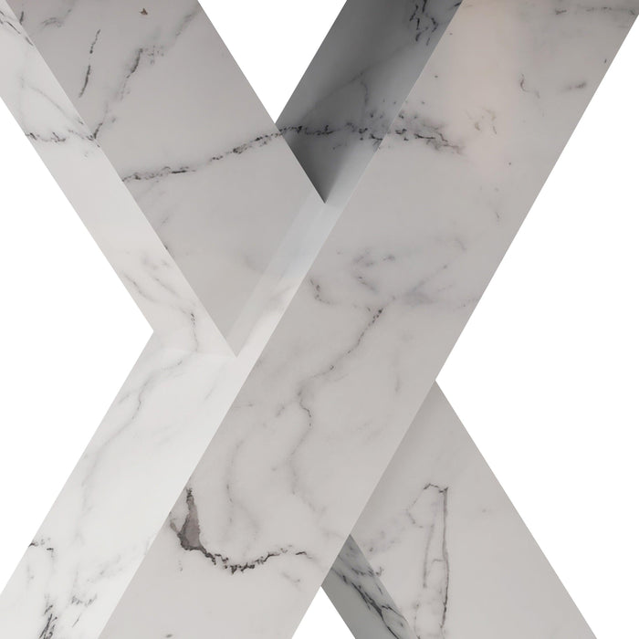 Modern Square Dining Table,Stretchable,Printed Black Marble Table Top+MDF White X-Shape Table Leg with Metal Base - DTYStore
