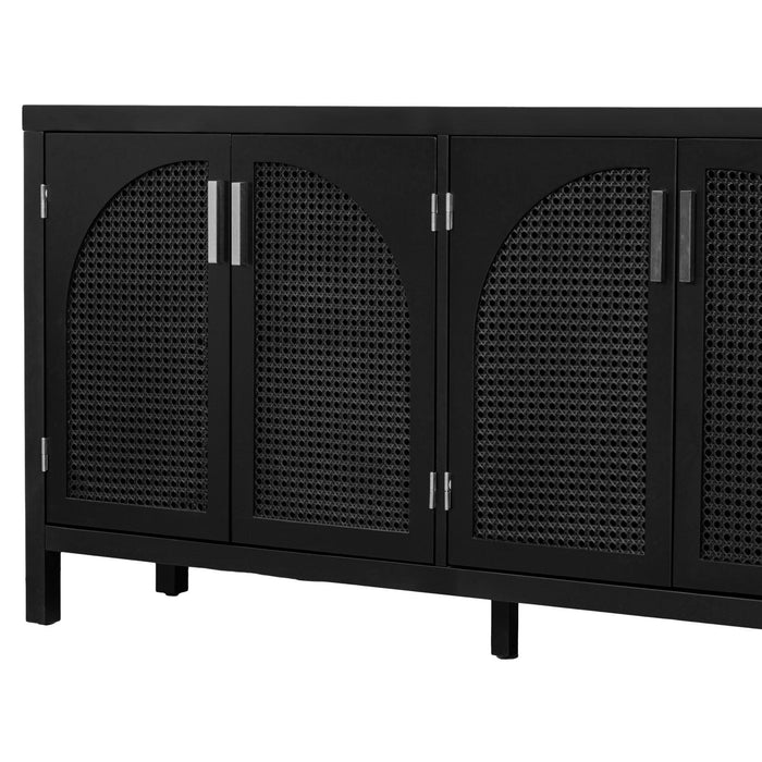 Large Storage Space Sideboard with Artificial Rattan Door and Metal Handles for Living Room and Entryway (Black) - DTYStore