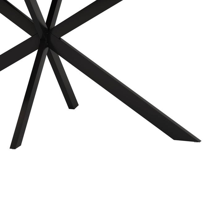 55.11'' -70.86"Retro Rectangular Stretch Dining Table, Grey Carole Top With Black Embossed Center Plate, Black Fine Sand Cross Iron Foot Base Dining Table, With Storage Box.