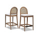 Panama 26.5' Curved Back Cane Rattan Counter Stool, Set of 2, Ivory White Boucle - DTYStore
