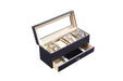 9.3" Long Tempered Glass and Leather Jewelry / Watch Display with Drawers, Blue - DTYStore