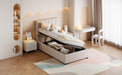 Twin Size Upholstered Platform Bed with a Hydraulic Storage System, Beige - DTYStore