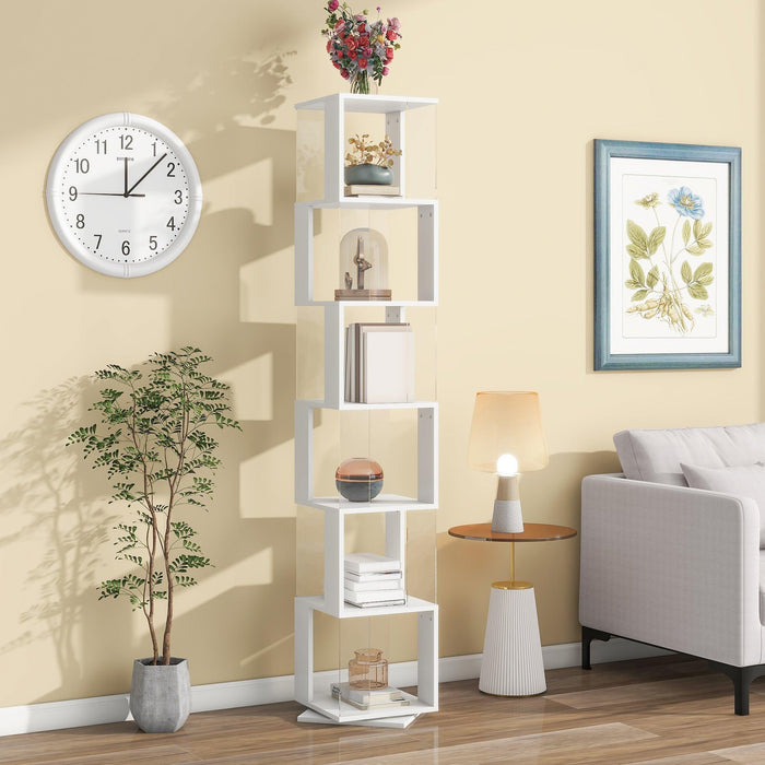 6 tier Rotating Bookshelf, Floor Rack Simple Bookcase with Acrylic plate Student Multi-Function Creative Bookshelf for Living Room - DTYStore