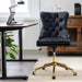 Furniture Office Chair,Velvet Upholstered Tufted Button Home Office Chair with Golden Metal Base,Adjustable Desk Chair Swivel Office Chair (Black) - DTYStore
