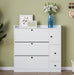 Versatile Tipping Bucket Shoe Cabinet with 3 Flip Drawers, Maximum Storage Entryway Organizer with Drawer, Free Standing Shoe Rack with Pull-down Seat for Hallway, White - DTYStore