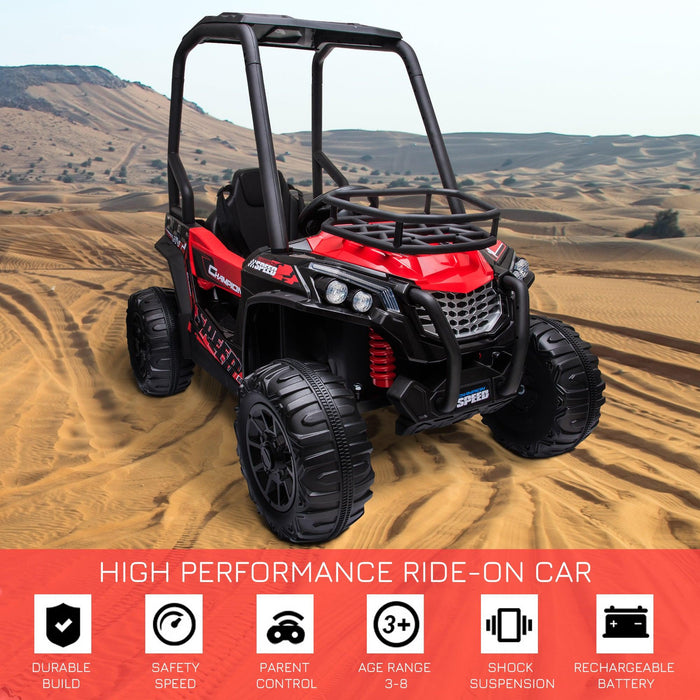12V Dual Motor Kids Electric Ride-on UTV Toy, Batter Powered Truck with Forward and Reverse Function, Headlights, MP3/USB Music Connection, Suspension, & Remote Control, Red - DTYStore