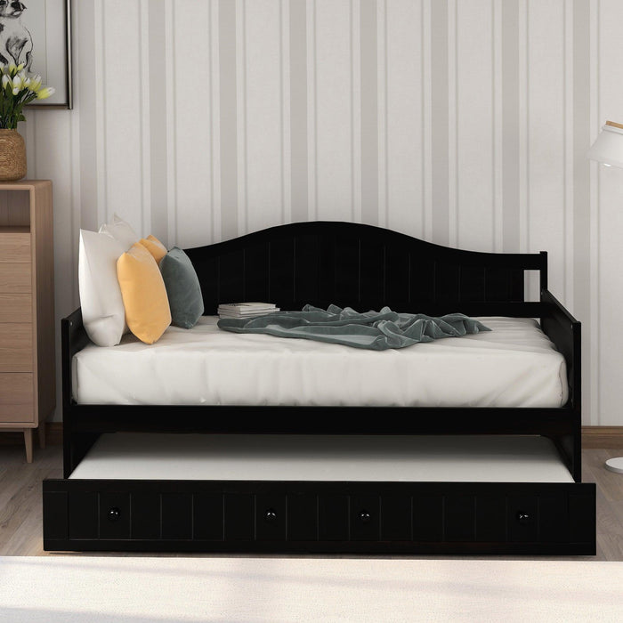 Twin Wooden Daybed with Trundle Bed, Sofa Bed for Bedroom Living Room, Espresso - DTYStore
