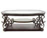 Cocktail Table, Glass table top, MDF W/marble paper middle shelf, powder coat finish metal legs. (52"Lx32"Wx20.3"H) - DTYStore