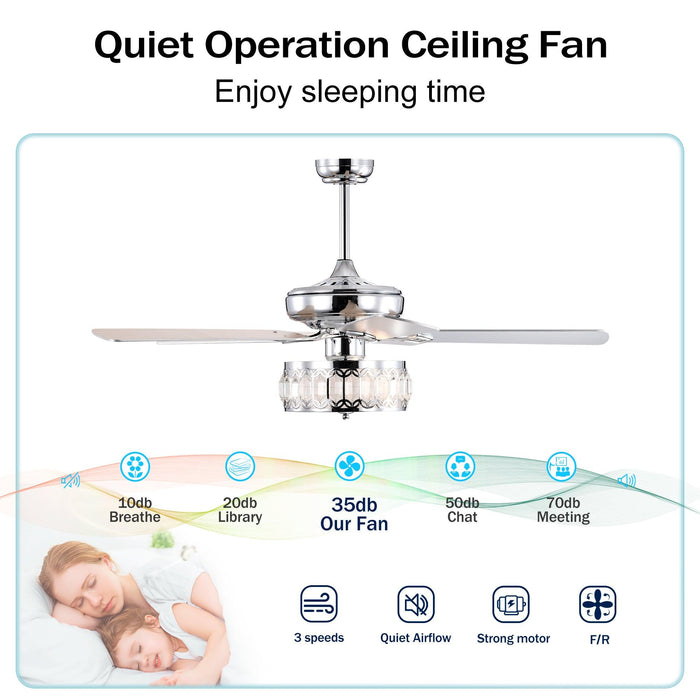 52" 3-Light Chrome Ceiling Fan + Remote, Traditional Farmhouse Rustic Industrial Bohemian Country Cottage Transitional Glam for Home, Kitchen, Living Room - DTYStore