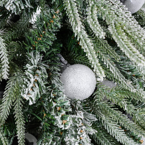 5FT Pre-Lit Spruce Snow Flocked Christmas Tree with LED Lights, Artificial Hinged Xmas Tree in White+Green, Made of PE and PVC, 59 Inches Tall - Image 14