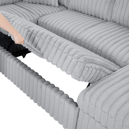 122 Inch Pull Out Couch, Rabbit plush Fabric Sofa Bed with USB Ports & Comfy Upholstered, Oversized U Shape Sectional Sleeper Sofa Bed with Storage Chaise, Grey - Image 14