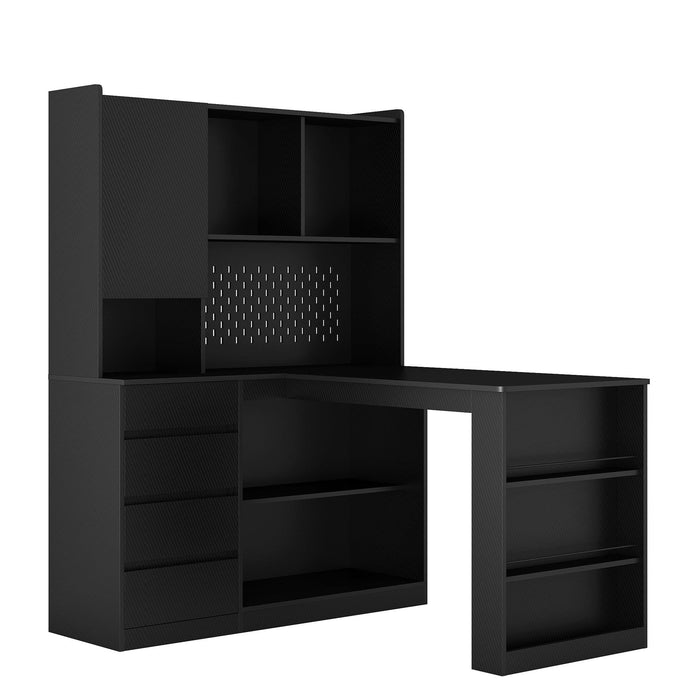 L Shaped Desk,Computer Desk with Drawers,Bookshelf & Hutch,with LED Light,Modern Corner Desk,Home Office Desk,L-Shaped Study Table Writing Desk,Corner Gaming Computer Desk with Storage - DTYStore