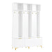 Modern Large Storage Hall Tree with Bench, Multi-functional Storage Bench with High Gloss Fluted Doors, Luxurious Coat Rack with 6 Gold Hooks and Legs for Entryway, Living Room, White - DTYStore