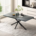 55.11" -70.86"Retro Rectangular Stretch Dining Table,Dark Grey stone Top And Black Relief Plate, Black Fine Sand Cross Iron Foot Base Dining Table, With Storage Box. - DTYStore