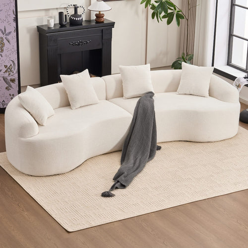LY-025 Full Compression Sponge Sofa Cloud White Curved Modular Sectional 30D High-Density Chenille Sleeper Couch 110'L - Image 2
