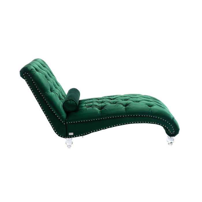 COOMORE Velvet Chaise Lounge Indoor,Button-Tufted Upholstered Chaise Lounge Chair with Pillow for Bedroom Living Room Office (Emerald Velvet) - DTYStore