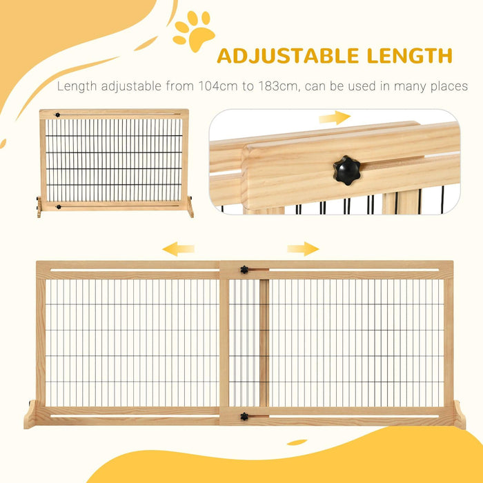 72" W x 27.25" H Extra Wide Freestanding Pet Gate with Adjustable Length Dog, Cat, Barrier for House, Doorway, Hallway, Natural