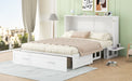 Queen Size Mobile Murphy Bed with Drawer and Little Shelves on Each Side,White - DTYStore