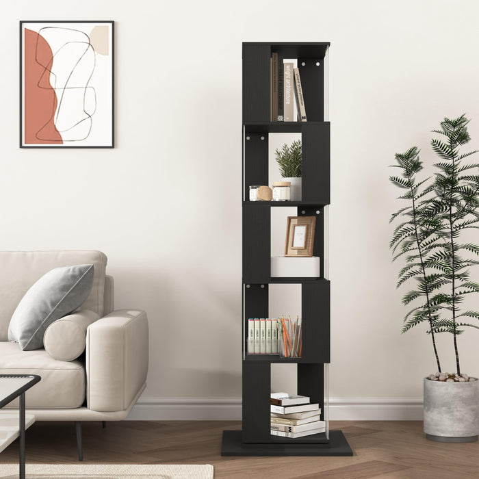 5 tier Rotating Bookshelf, Floor Rack Simple Bookcase with Acrylic plate Student Multi-Function Creative Bookshelf for Living Room with anti-toppling base - DTYStore