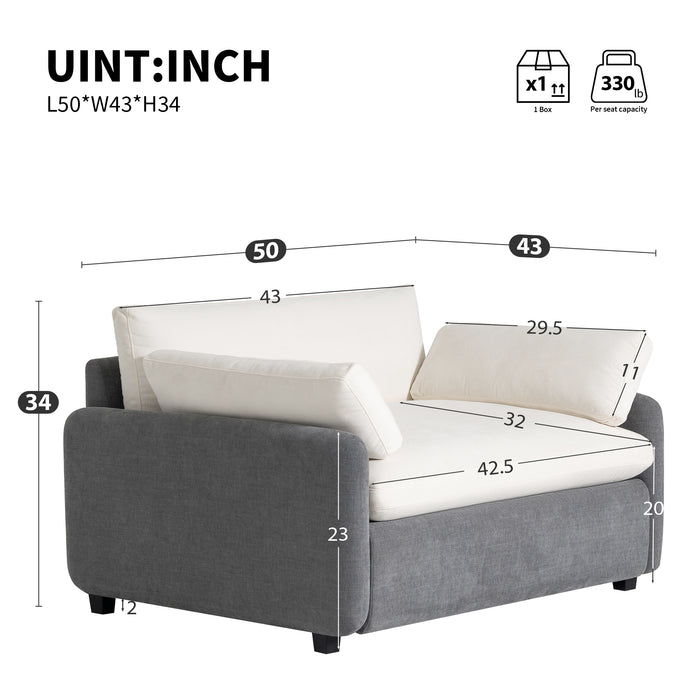 50*43" Oversized Chenille Single Sofa Chair,Wide and Deep Seat Accent Chair,Modern Upholstered Comfy Armchair,Color Blocking Couch Lounge with Pillows for Living Room,Apartment,Bedroom,3 Colors