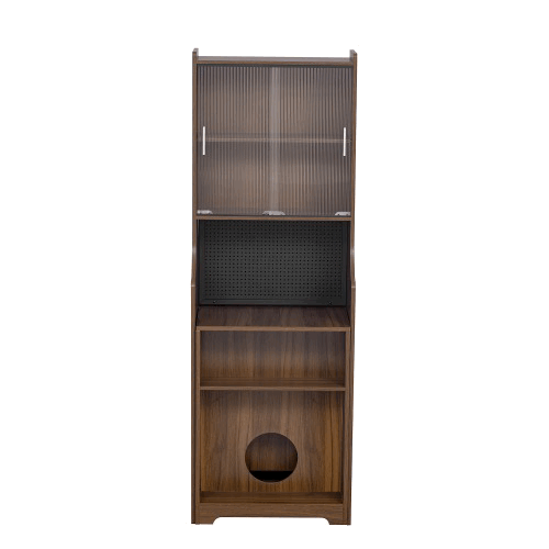 Mid-Century Modern Walnut Vintage Multi-use Cabinet With Cat Scratcher Bed, Side Cabinet with Extendable table Default -DTYStore