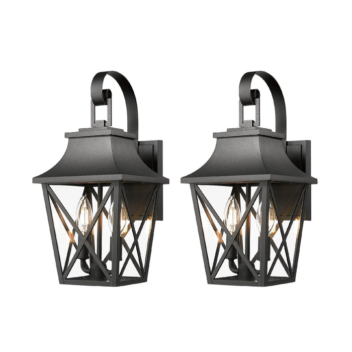 Black Outdoor Wall Lantern 2-Light, Large Outside Modern Wall Sconce Light Fixture, Industrial Porch Light Wall Mount with Glass, Waterproof Farmhouse Exterior Lamp Lighting (2 Pack)