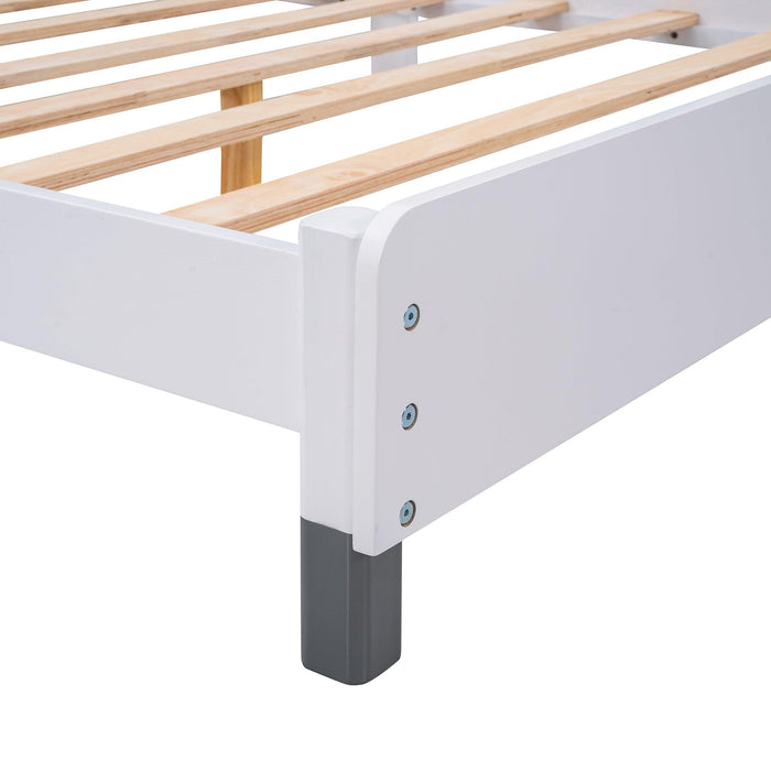 Full Size Wood Platform Bed with House-shaped Headboard (White+Gray) - DTYStore