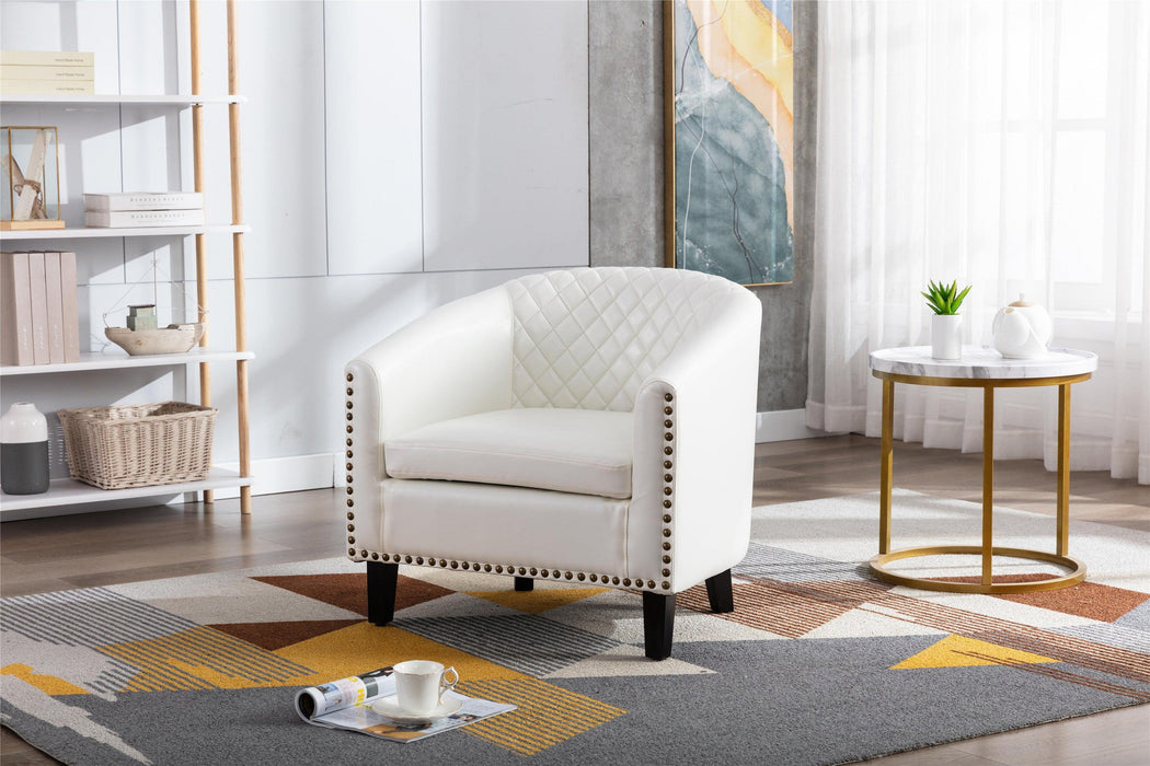 Barrel Chairs with Soft Padded Armrest, Club Chairs with nailheads and solid wood legs for Living Room Bedroom Waiting Room (White PU) - DTYStore