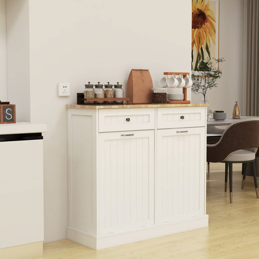 Two Drawers and Two-Compartment Tilt-Out Trash Cabinet Kitchen Trash Cabinet-White