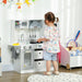 Play Kitchen Set for Kids, Kids Kitchen Playset with Lights Sounds, Apron and Chef Hat, Ice Maker, Microwave, Towel Rack, Utensils, Range Hood, Fun with Friends, for Ages 3-6 Years, White - DTYStore