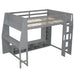 Wood Full Size Gaming Loft Bed with Desk, Multi-storage Shelves, LED and a Hanging Clothes Rack, Gray - DTYStore