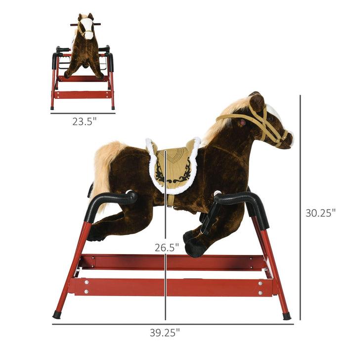 Kids Spring Rocking Horse, Ride on Horse for Girls and Boys with Animal Sounds, Plush Horse Ride-on with Soft Feel, Interactive Toy for Kids - DTYStore