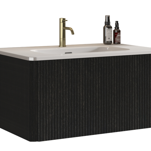 U057-Etna30W-308 Etna 30' Striped Brushed Black Oak Floating Bathroom Vanity with White Ceramic Sink, Bathroom Vanity for Modern Bathroom, One-Piece White Basin without Drain, Pre-assembled - Image 6