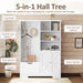 Multi-functional Hall Tree with Storage Shelves Drawers and Cabinet, Elegant Hallway Shoe Cabinet with Bench, Modern Coat Rack with Hooks for Hallway Entryways, White - DTYStore