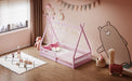 Twin Size Wood House Bed with Fence, Pink - DTYStore