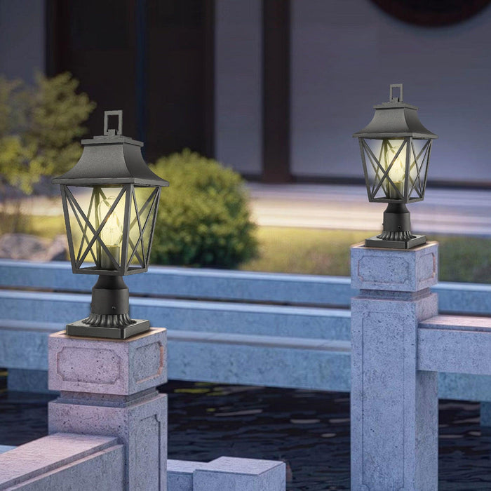 Outdoor Post Light, Black Pole Lantern Lighting Fixture with Pier Mount Base Hard Wired, Outdoor Column Lights Exterior Lamp Post Lantern with Glass for Garden Yard Patio Path (1 pack)