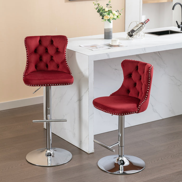 Swivel Velvet Barstools Adjusatble Seat Height from 25-33 Inch, Chrome base Bar Stools with Backs Comfortable Tufted for Home Pub and Kitchen Island, Wine Red,Burgundy,Set of 2,1712WR - DTYStore