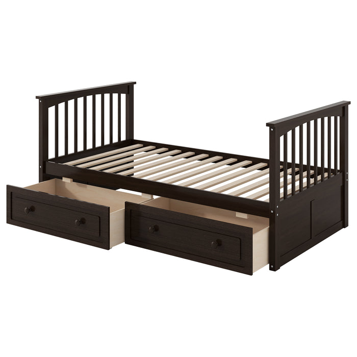Twin over Twin Bunk Bed with Drawers, Convertible Beds, Espresso