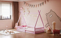 Twin Size Wood House Bed with Fence, Pink - DTYStore