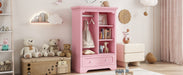 Open children's wardrobe with a hanging rod and open shelves, one large drawer, low design close to the ground for easy access,Pink. - DTYStore