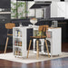 Rolling Kitchen Island With Extended Table, Kitchen island on Wheels with LED Lights,Power Outlets and 2 Fluted Glass Doors, Kitchen Island with a Storage Compartment and Side 3 Open Shelves,White - DTYStore
