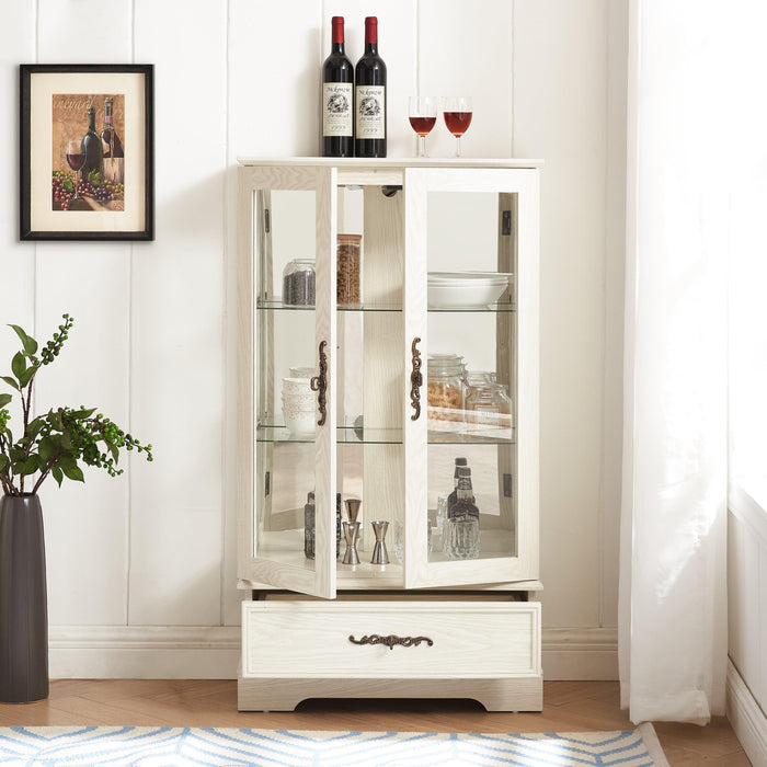Glass Cabinet Lighted Glass Cabinet Curio Display Cabinet with Adjustable Glass Shelves 2 Doors and 1 drawer Cabinet Bulb Included White - DTYStore
