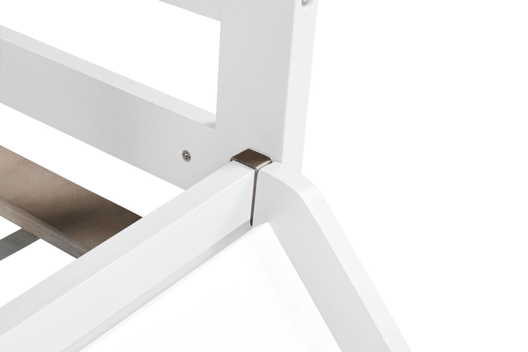Twin Over Twin Floor Bunk Bed with Slide, Ladder, Door, Safety Guardrails, Solid Pine Wood Bunk Bed ,White