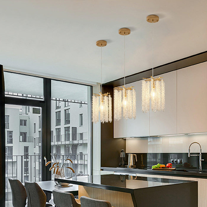 Luxury 3-Pack Crystal Pendant Lights, Elegant Golden Finish Chandelier with Waterfall Bead Design (No Bulbs) - DTYStore