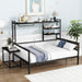 Full size Metal Daybed with Movable Desk, Metal Grid, Shelves and Clothes Hanger, Black - DTYStore