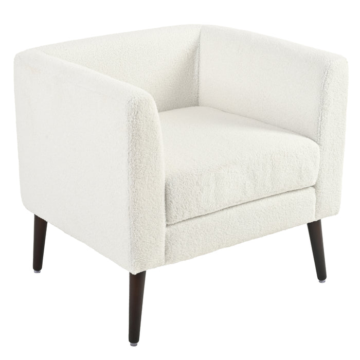 Teddy Fabric Accent Chair, Fabric Armchair Club Chair,Barrel Chair,Upholstered Arm Chair with Solid Wood Legs,Waist Pillow,Padded Single Chair for Living Room/Bedroom/Study/Waiting Room,White