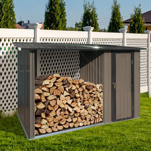 Outdoor Metal Firewood Rack and Storage Shed, Brown and Black,Two-in-one function - Image 2