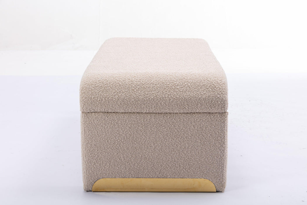 New Boucle Fabric Loveseat Ottoman Footstool Bedroom Bench Shoe Bench With Gold Metal Legs,Beige - DTYStore