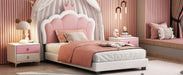 Twin size Upholstered Princess Bed With Crown Headboard,Twin Size Platform Bed with Headboard and Footboard, White+Pink - DTYStore