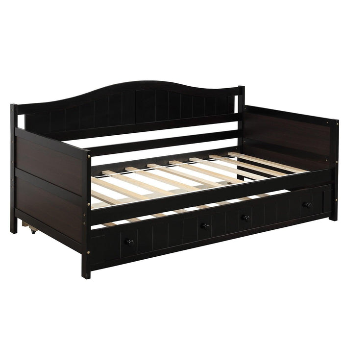 Twin Wooden Daybed with Trundle Bed, Sofa Bed for Bedroom Living Room, Espresso - DTYStore